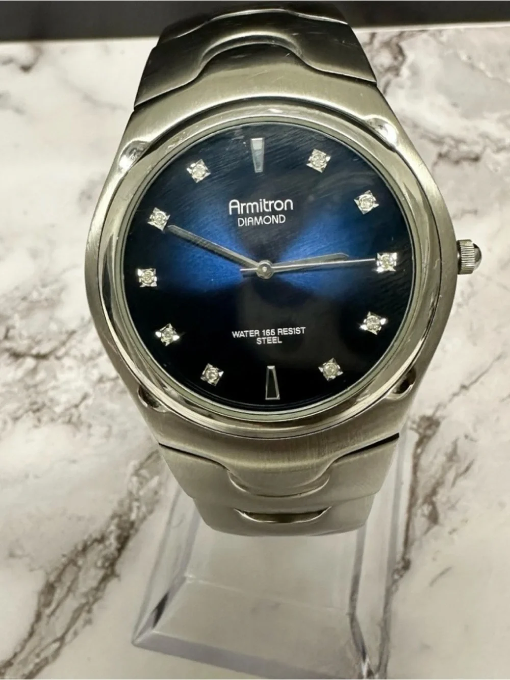 Armitron Silver Stainless Steel Watch with Blue Dial